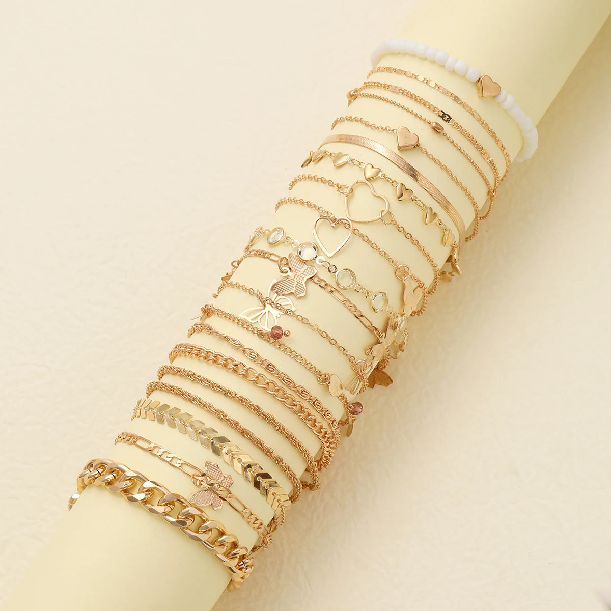 15pcs Bohemian Elegant Gold Color Anklets Set Shell Pearl Butterfly Heart Charms Multi-Layer Fashion Jewelry For Women Summer