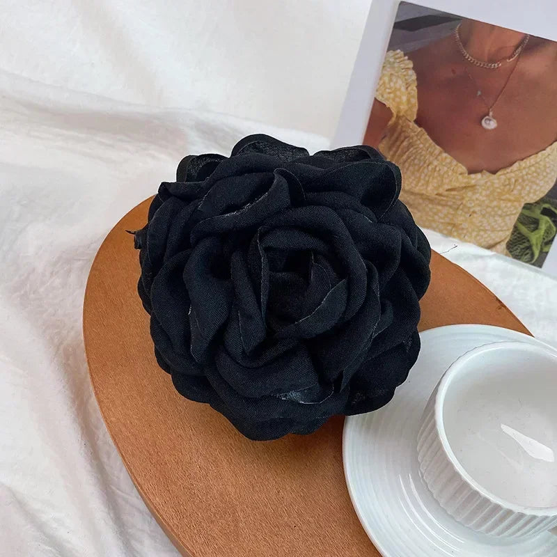 Korean Fabric Rose Flower Hair Claw Clip Women Girls Fashion Barrettes Plastic Hair Grab Clamp Headwear Hair Accessories