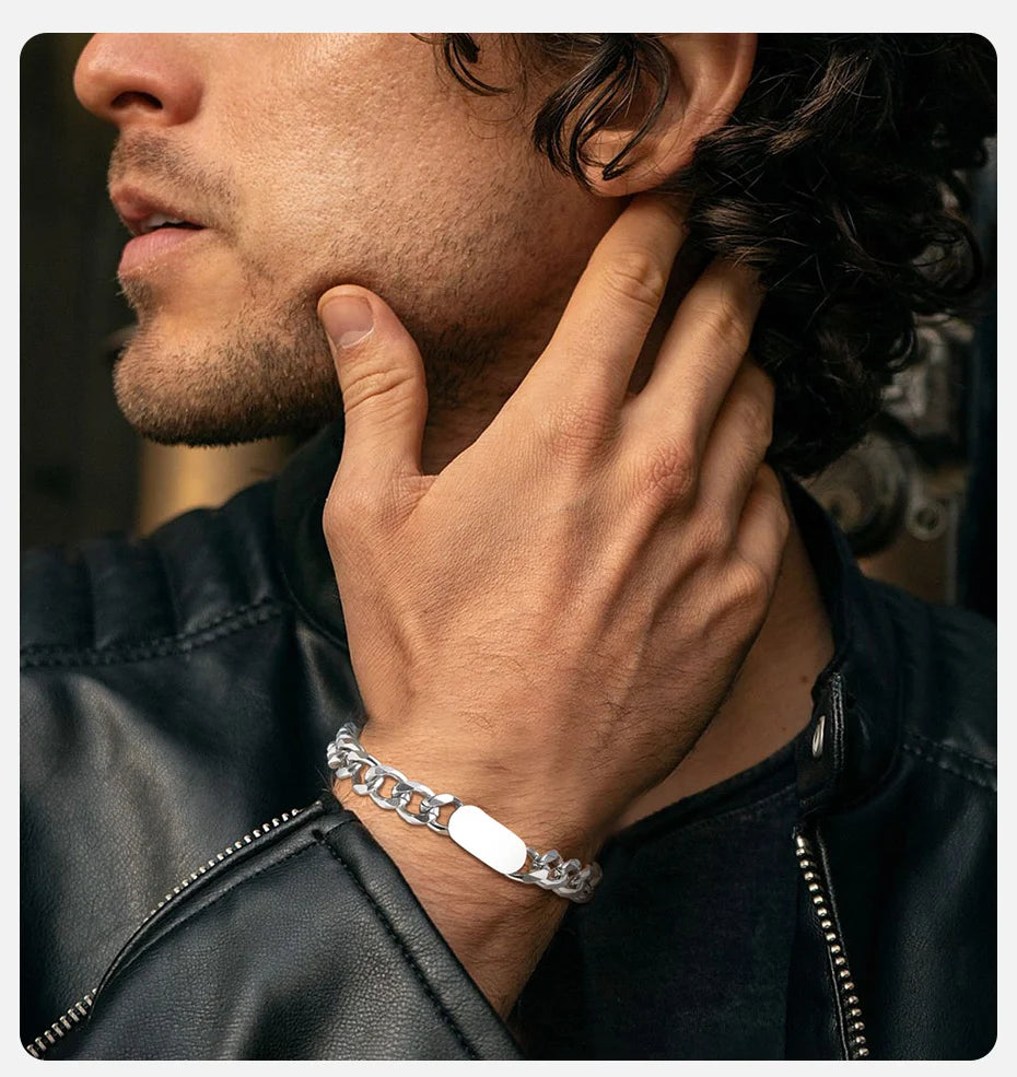Vnox Mens Womens Cuban Chain Bracelets, 7.5mm Stainless Steel links Wristband, Adjustable Simple Personality Jewelry