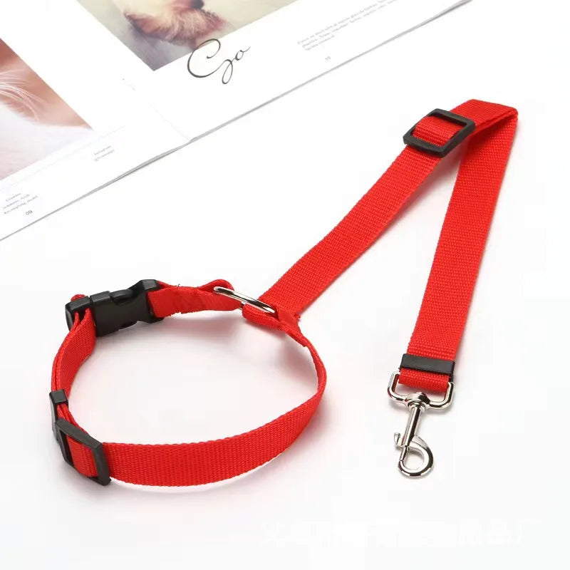 Adjustable Solid Color Pet Car Seat Belt Two-in-One Nylon Lead Leash Backseat Safety Harness Collar for Dogs Pet Travel Accessor