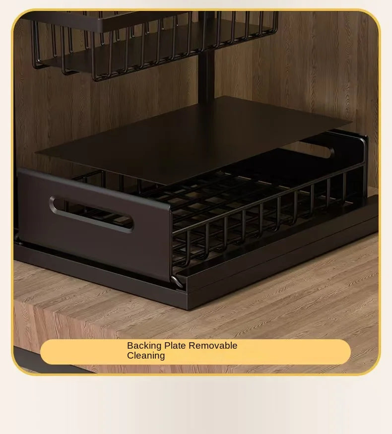 Kitchen sink cabinet organizer, multi-functional layered shelf, seasoning drawer, pull-out storage rack