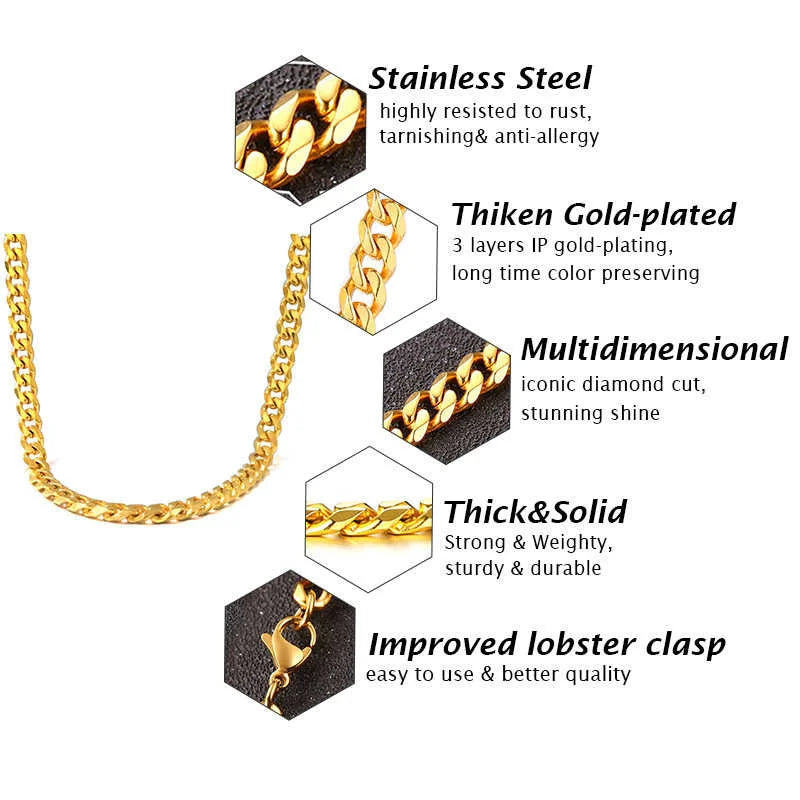 Vnox 3-7mm Cuban Chain Necklaces for Men Women, Stainless Steel Miami Curb Links Chain, Basic Cool Boy Collar