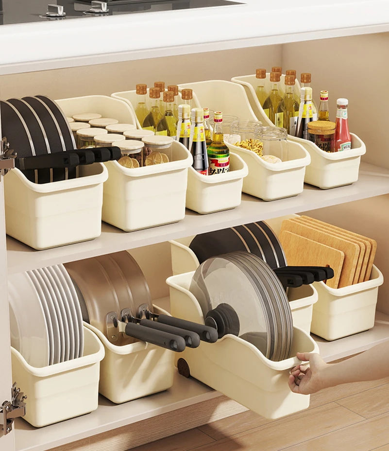 Cabinet Organizer With Pulley Seam Sundry Kitchen Organizer Household Office Large Capacity Multifunctional Cabinet Storage Boxe