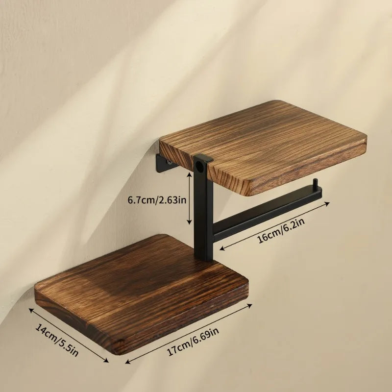 1 Wooden Wall Mounted Toilet Paper Holder Hanging Tissue Roll Dispenser, Iron Tissue Holder Bathroom Accessories