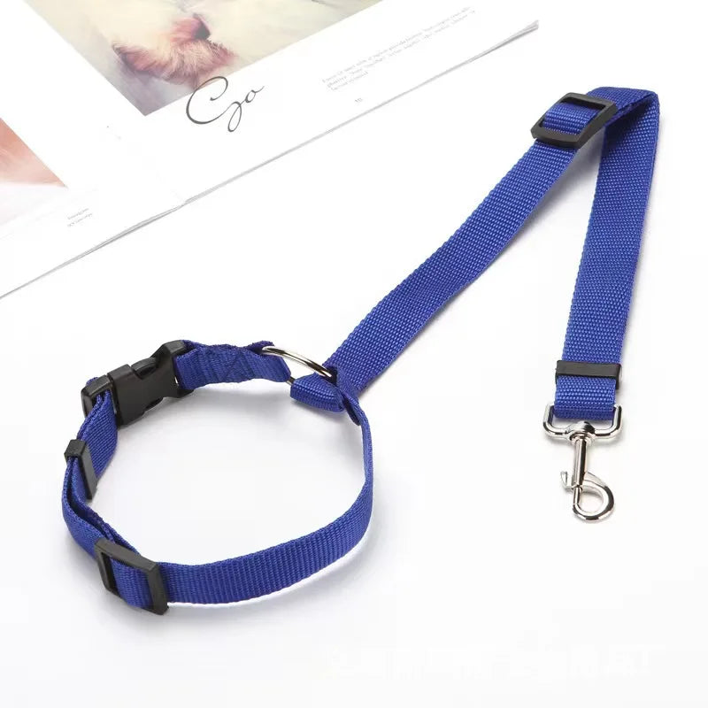 Adjustable Solid Color Pet Car Seat Belt Two-in-One Nylon Lead Leash Backseat Safety Harness Collar for Dogs Pet Travel Accessor