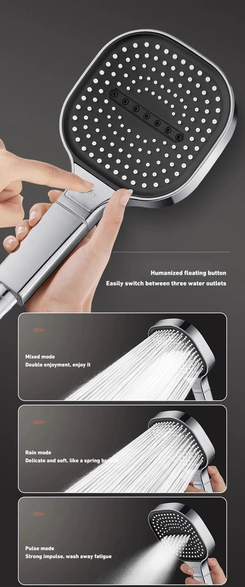 Shower Head Adjustable 3 Mode Rainfall Shower Large Flow Showerhead High Pressure Water Saving Shower Mixer Bathroom 2025