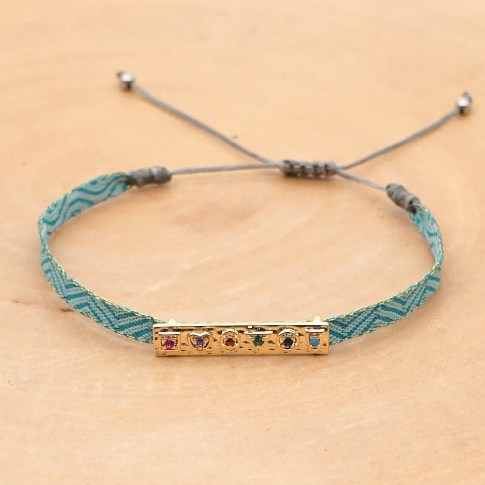 KKBEAD Handmade Braided Bracelet Rhinestones Letter Charm Bracelets for Women Evil Eye Pulseras Jewelry Gift for Friends