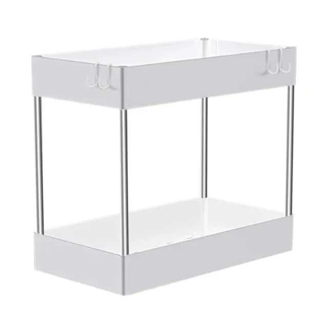 Under Sink Organizer Sliding Cabinet Basket Organizer Storage Rack with Hooks Hanging Cup Bathroom Kitchen Organizer