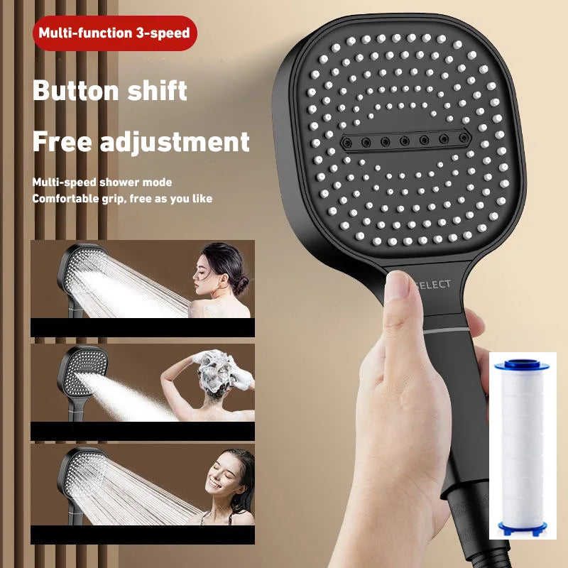 Shower Head Adjustable 3 Mode Rainfall Shower Large Flow Showerhead High Pressure Water Saving Shower Mixer Bathroom 2025