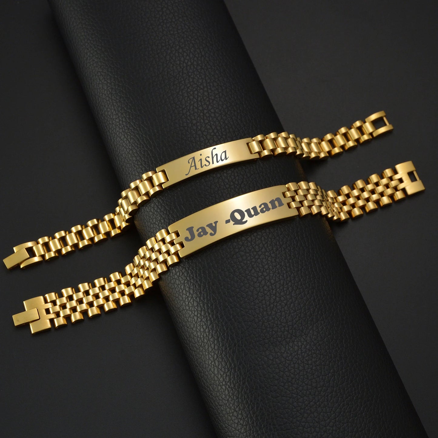 Atoztide 10mm Punk Men Personalised Engraved Name Date Bracelets for Women Thick Chain Stainless Steel Jewelry Bangle Gift