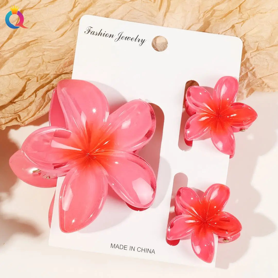 2 Pcs Hawaiian Flower Claw Clips for Women,Marble Vein Flower Hair Claw Clips for Thin Hair,Cute Beach Hair Accessories