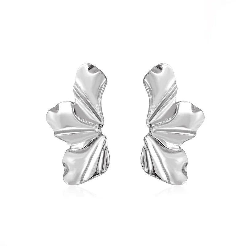 Stainless Steel Chic Half Flower Stud Earrings Minimalist Irregular Petal for Women 2024 New Gold Color Earrings Party Jewelry