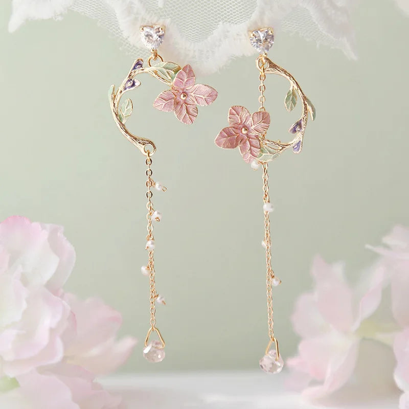 New Flower Bohemia Hanging Earrings Women Fashion Long Tassel Rhinestone Flowers Earring Female Wedding Party Jewelry Gift