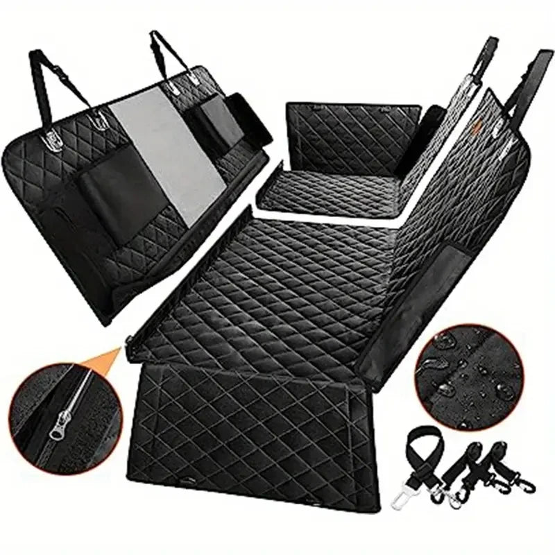 Upgraded 6-in-1 Dog Car Seat Cover For Back Seat, 100% Waterproof Dog Car Hammock With Mesh Window  For Cars Trucks And SU