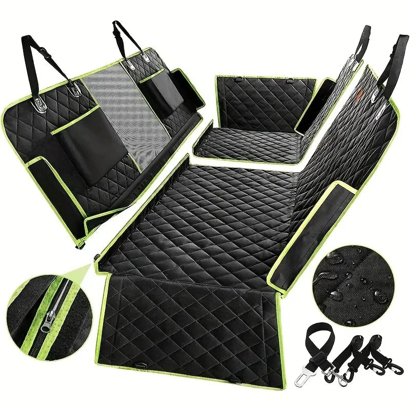 Upgraded 6-in-1 Dog Car Seat Cover For Back Seat, 100% Waterproof Dog Car Hammock With Mesh Window  For Cars Trucks And SU