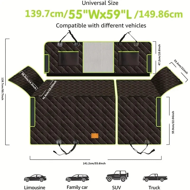 Upgraded 6-in-1 Dog Car Seat Cover For Back Seat, 100% Waterproof Dog Car Hammock With Mesh Window  For Cars Trucks And SU