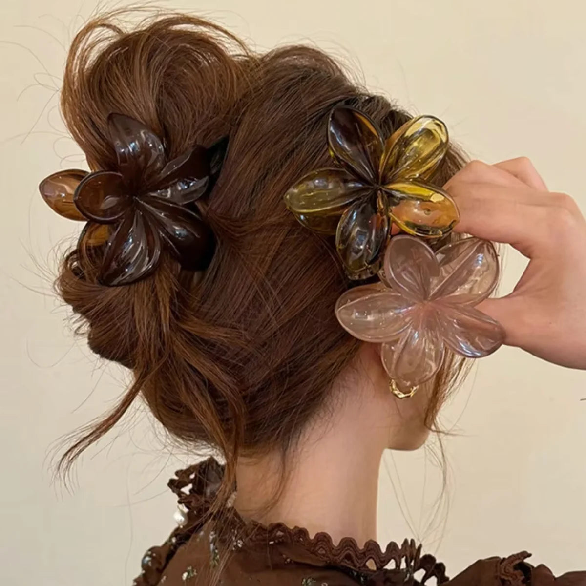 Women's Laser Mermaid Princess Flower Shaped 8cm/3.15in Large-Size Brown Beige Lightweight Plastic Hair Clips Fashionable