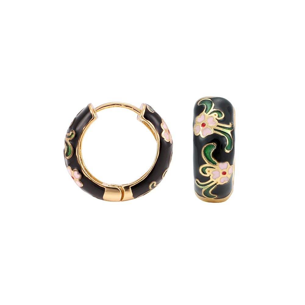 New Fashion Enamel Flower Huggie Hoop Earrings for Women Vintage Boho Circle Small Earrings Statement Jewelry 2022 Brincos Gifts
