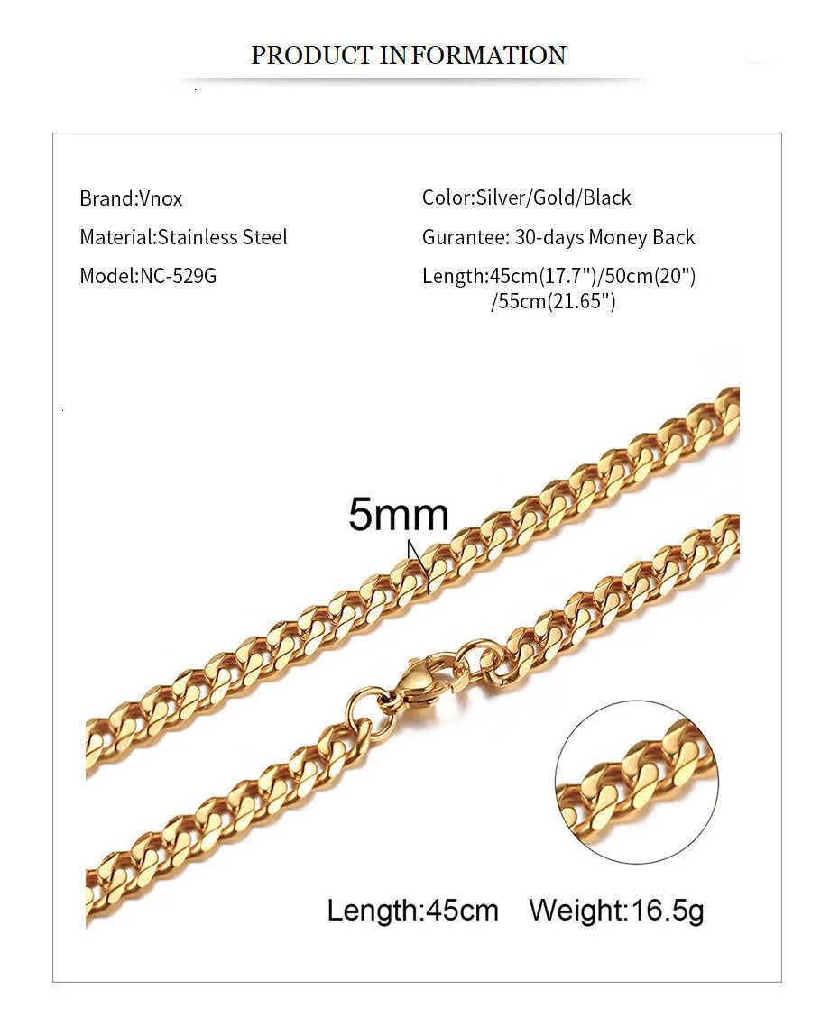 Vnox 18-70cm Curb Chain Necklaces 3-11mm Men's Miami Cuban Link Classic Punk Heavy Metal Stainless Steel Long Women Necklace