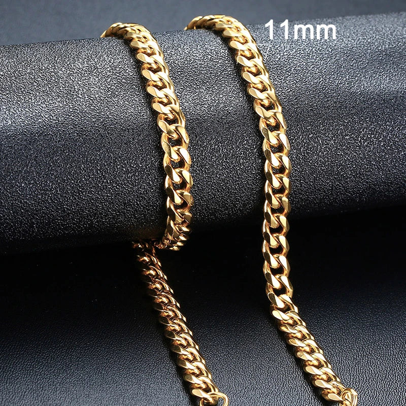 Vnox 18-70cm Curb Chain Necklaces 3-11mm Men's Miami Cuban Link Classic Punk Heavy Metal Stainless Steel Long Women Necklace
