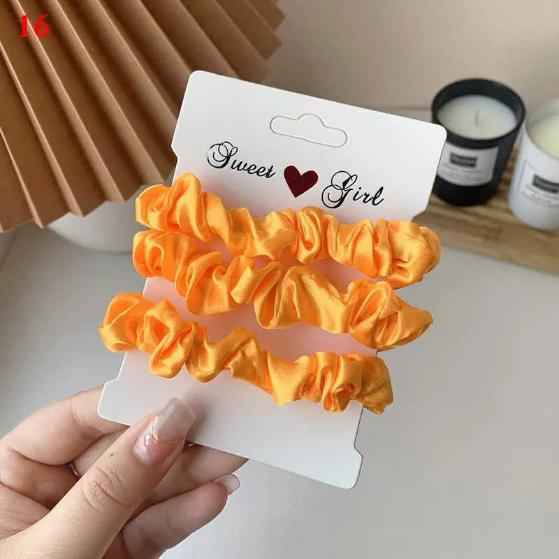 3pcs/set Woman Silk Hair Scrunchies Set Solid Colors Rubber Band Girls Ponytail Holders Hair Ties Women Hair Accessories