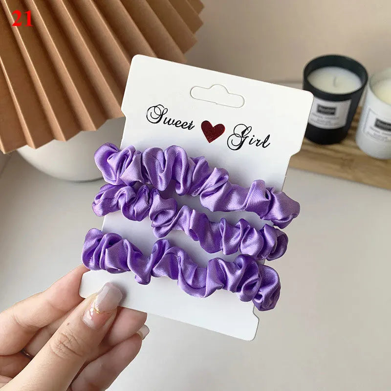 3pcs/set Woman Silk Hair Scrunchies Set Solid Colors Rubber Band Girls Ponytail Holders Hair Ties Women Hair Accessories