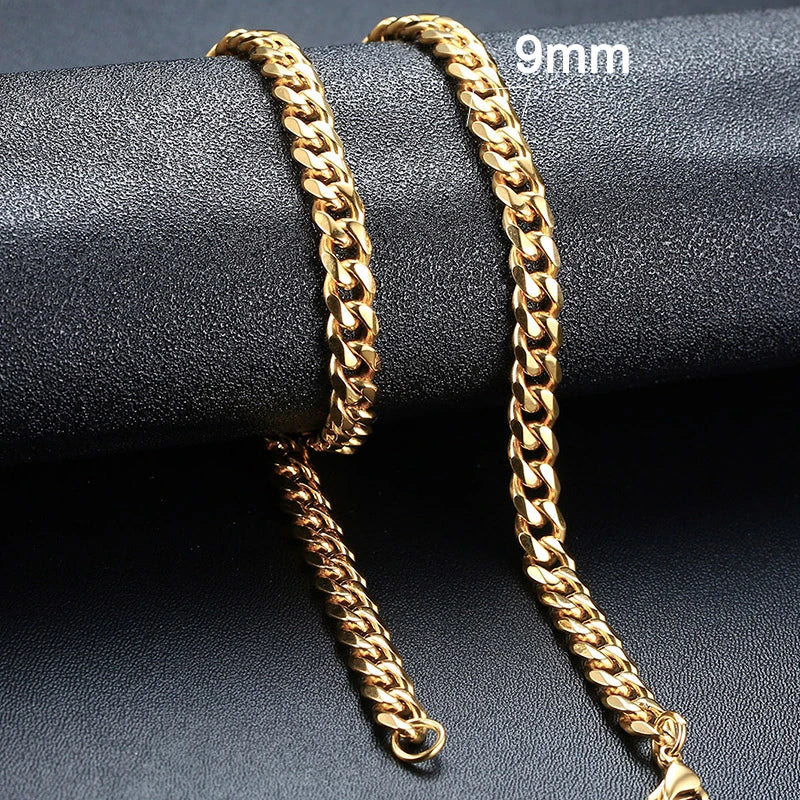 Vnox 18-70cm Curb Chain Necklaces 3-11mm Men's Miami Cuban Link Classic Punk Heavy Metal Stainless Steel Long Women Necklace