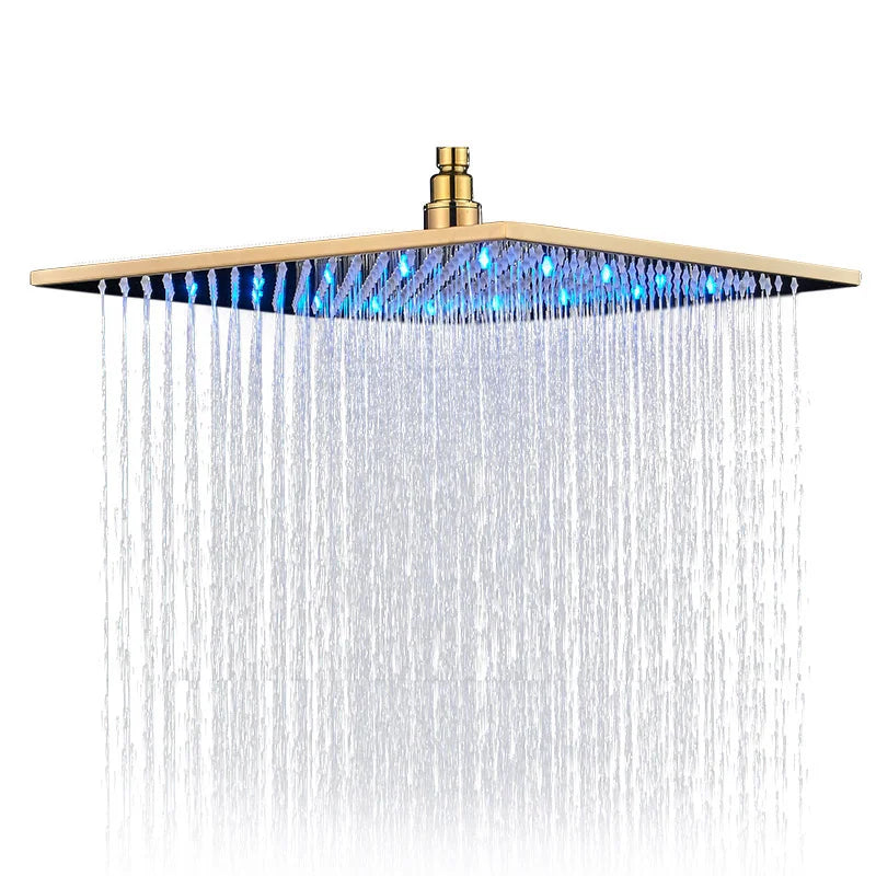 Luxury Brushed Nickel LED 16" Rainfall Shower Head Stainless Steel Square Color Changing Lights Showerhead