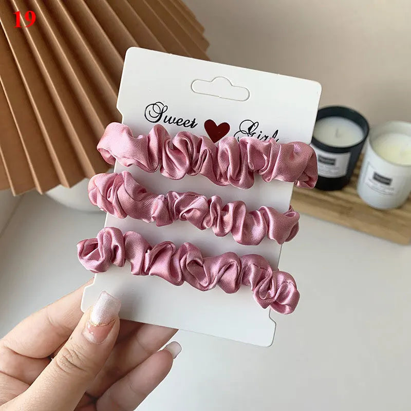 3pcs/set Woman Silk Hair Scrunchies Set Solid Colors Rubber Band Girls Ponytail Holders Hair Ties Women Hair Accessories