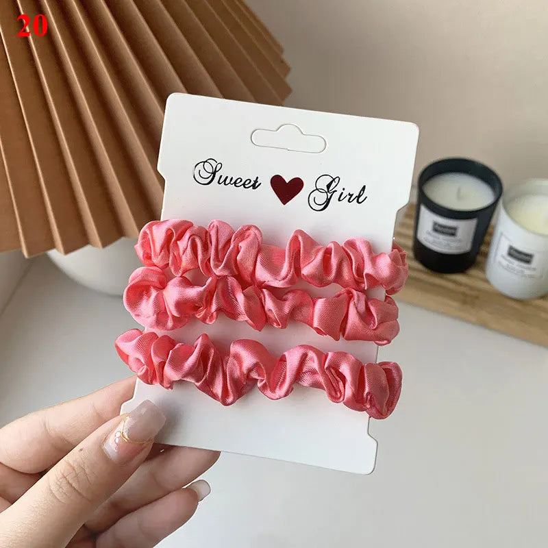 3pcs/set Woman Silk Hair Scrunchies Set Solid Colors Rubber Band Girls Ponytail Holders Hair Ties Women Hair Accessories