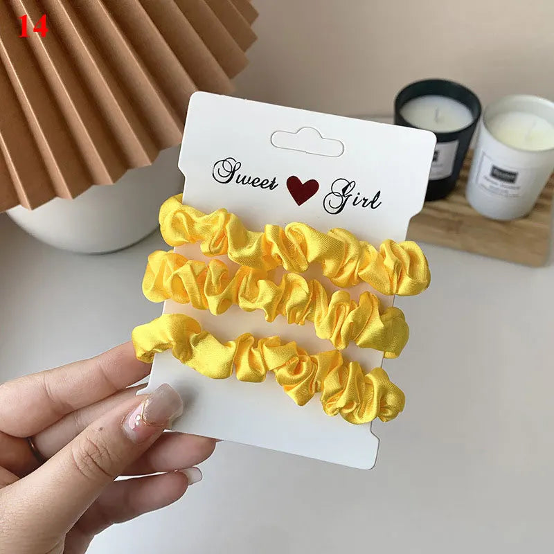 3pcs/set Woman Silk Hair Scrunchies Set Solid Colors Rubber Band Girls Ponytail Holders Hair Ties Women Hair Accessories