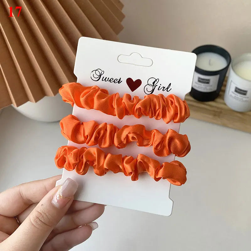 3pcs/set Woman Silk Hair Scrunchies Set Solid Colors Rubber Band Girls Ponytail Holders Hair Ties Women Hair Accessories