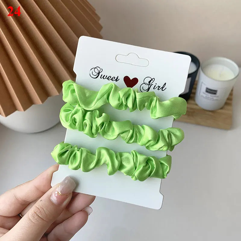3pcs/set Woman Silk Hair Scrunchies Set Solid Colors Rubber Band Girls Ponytail Holders Hair Ties Women Hair Accessories