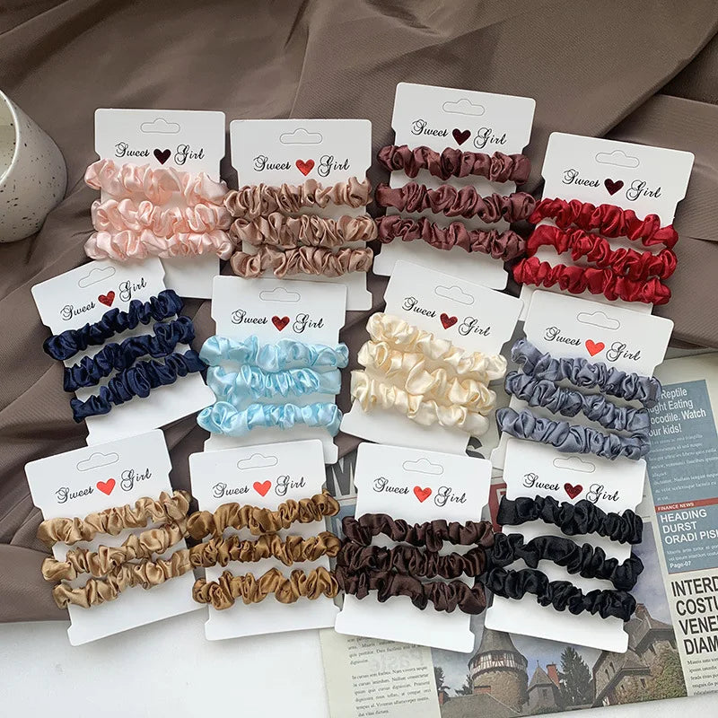 3pcs/set Woman Silk Hair Scrunchies Set Solid Colors Rubber Band Girls Ponytail Holders Hair Ties Women Hair Accessories