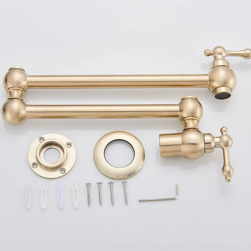 Senlesen Brushed Gold Foldable Kitchen Faucet Wall Mounted Single Cold Water Faucet Brass Rotate Folding Spout Pot Filler Tap