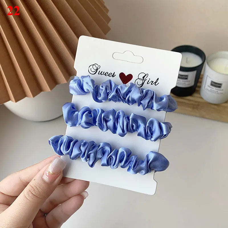 3pcs/set Woman Silk Hair Scrunchies Set Solid Colors Rubber Band Girls Ponytail Holders Hair Ties Women Hair Accessories