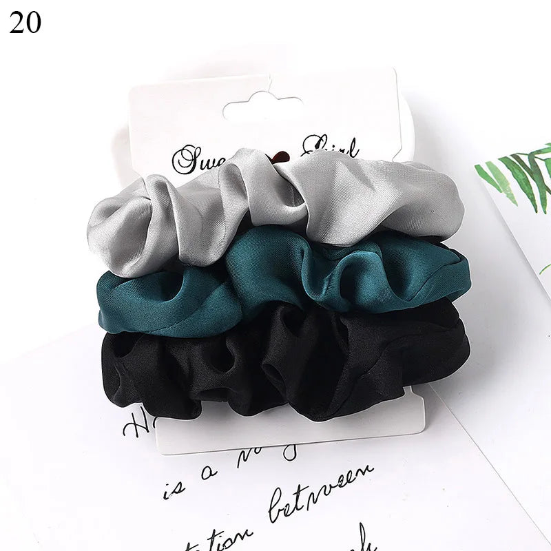 3pcs/set Woman Silk Hair Scrunchies Set Solid Colors Rubber Band Girls Ponytail Holders Hair Ties Women Hair Accessories