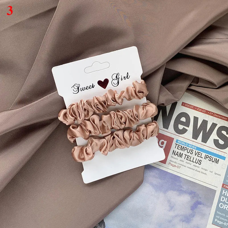 3pcs/set Woman Silk Hair Scrunchies Set Solid Colors Rubber Band Girls Ponytail Holders Hair Ties Women Hair Accessories