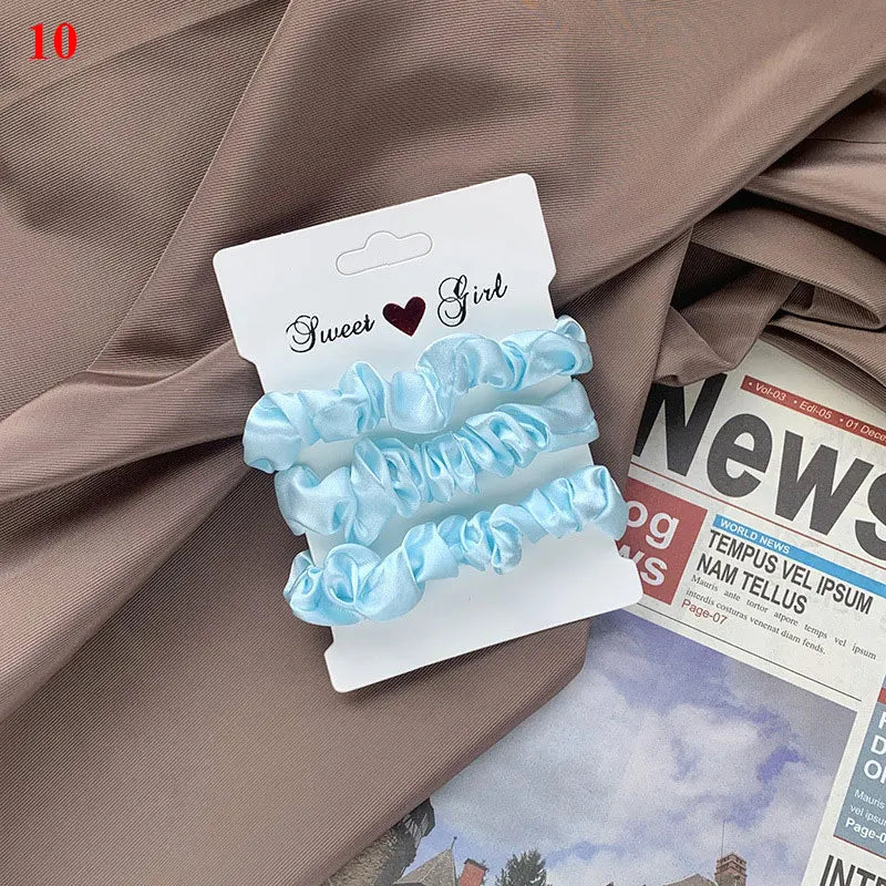 3pcs/set Woman Silk Hair Scrunchies Set Solid Colors Rubber Band Girls Ponytail Holders Hair Ties Women Hair Accessories