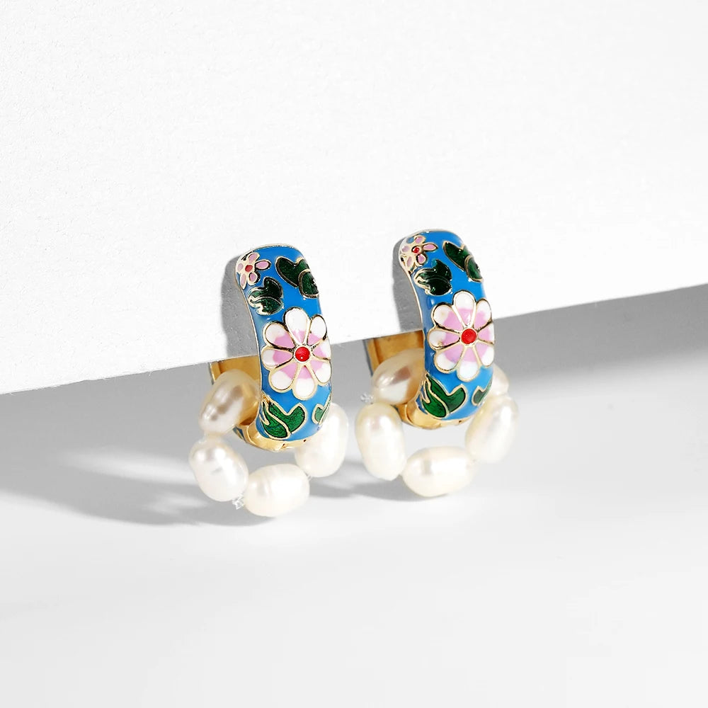 New Fashion Enamel Flower Huggie Hoop Earrings for Women Vintage Boho Circle Small Earrings Statement Jewelry 2022 Brincos Gifts