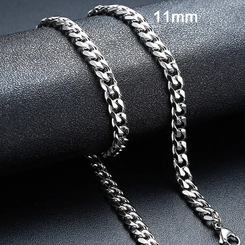 Vnox 18-70cm Curb Chain Necklaces 3-11mm Men's Miami Cuban Link Classic Punk Heavy Metal Stainless Steel Long Women Necklace