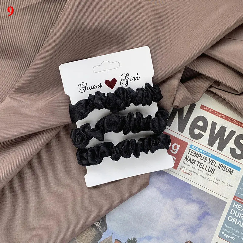 3pcs/set Woman Silk Hair Scrunchies Set Solid Colors Rubber Band Girls Ponytail Holders Hair Ties Women Hair Accessories