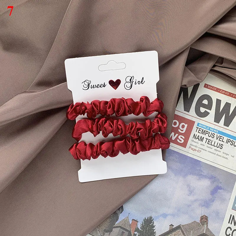 3pcs/set Woman Silk Hair Scrunchies Set Solid Colors Rubber Band Girls Ponytail Holders Hair Ties Women Hair Accessories