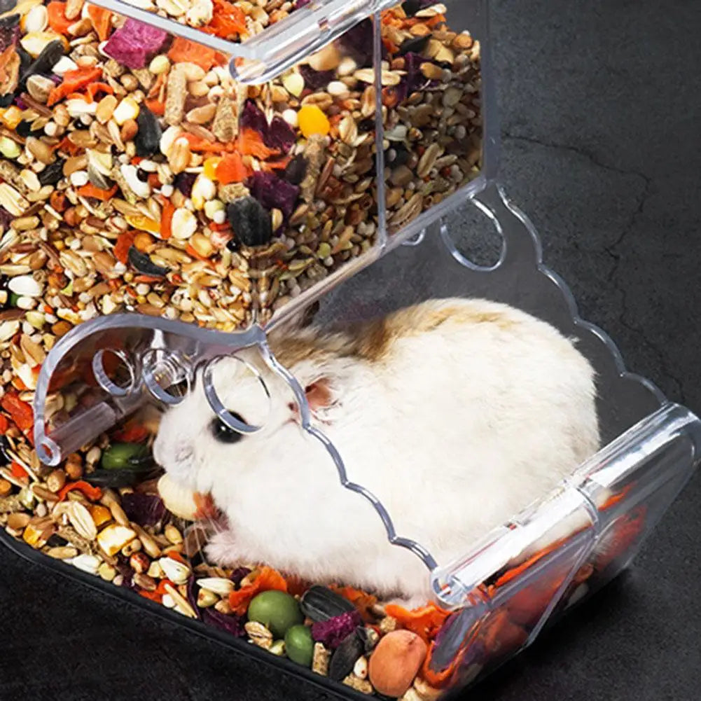 Hamster Rabbit Food Dispenser Feeder Plastic Clear Automatic Pet Feeder For Hamster Guinea Pigs Food Bowl Container
