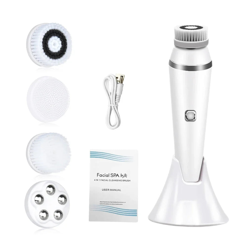 4 IN 1 Electric Facial Cleansing Brush Sonic Waterproof Rotate Rechargeable Face Cleaning Tool Pore Cleaner Facial Skin Machine