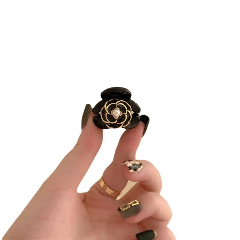Black Flower Mini  Hair Claws Elegant Temperament Camellia Hair Clip Princess Side Clip Women Girls Fashion Bangs Clips Hairpins
