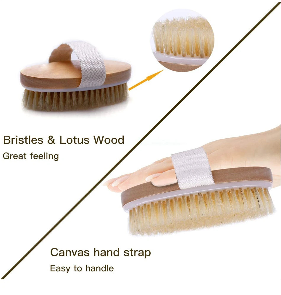 Wet and Dry Body Brush Exfoliator with Soft Bristles Body Scrub Brush for Cellulite and Lymphatic Bath Shower Skin Care Tool