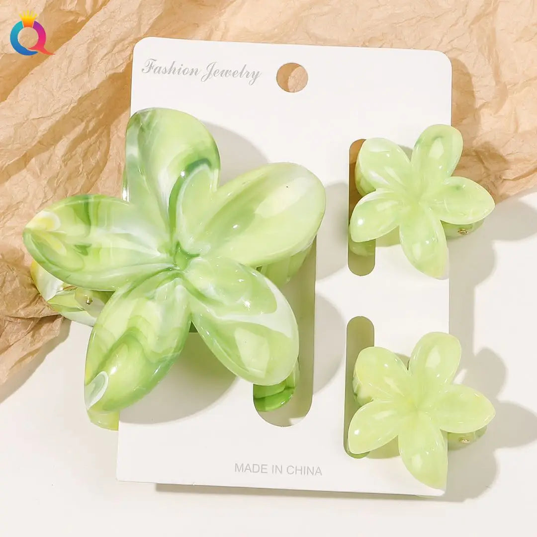 2 Pcs Hawaiian Flower Claw Clips for Women,Marble Vein Flower Hair Claw Clips for Thin Hair,Cute Beach Hair Accessories
