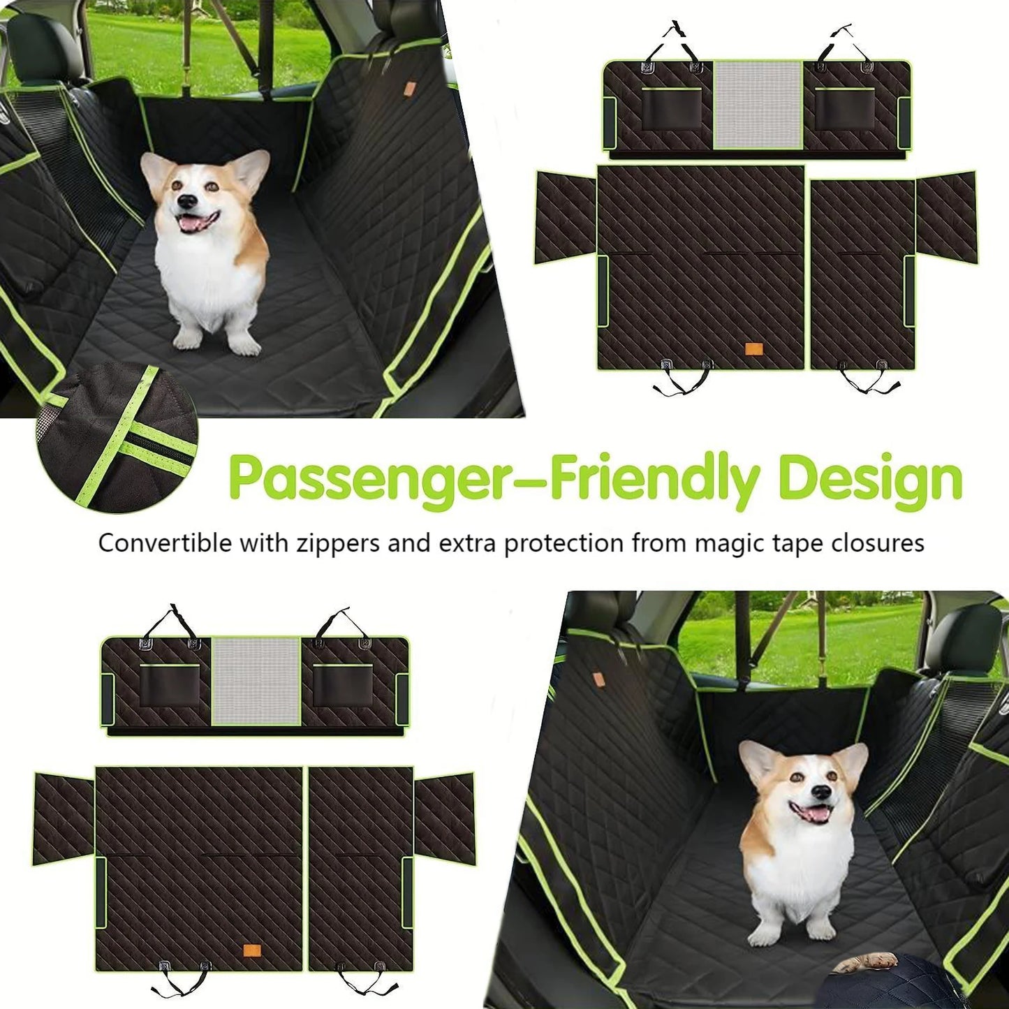 Upgraded 6-in-1 Dog Car Seat Cover For Back Seat, 100% Waterproof Dog Car Hammock With Mesh Window  For Cars Trucks And SU
