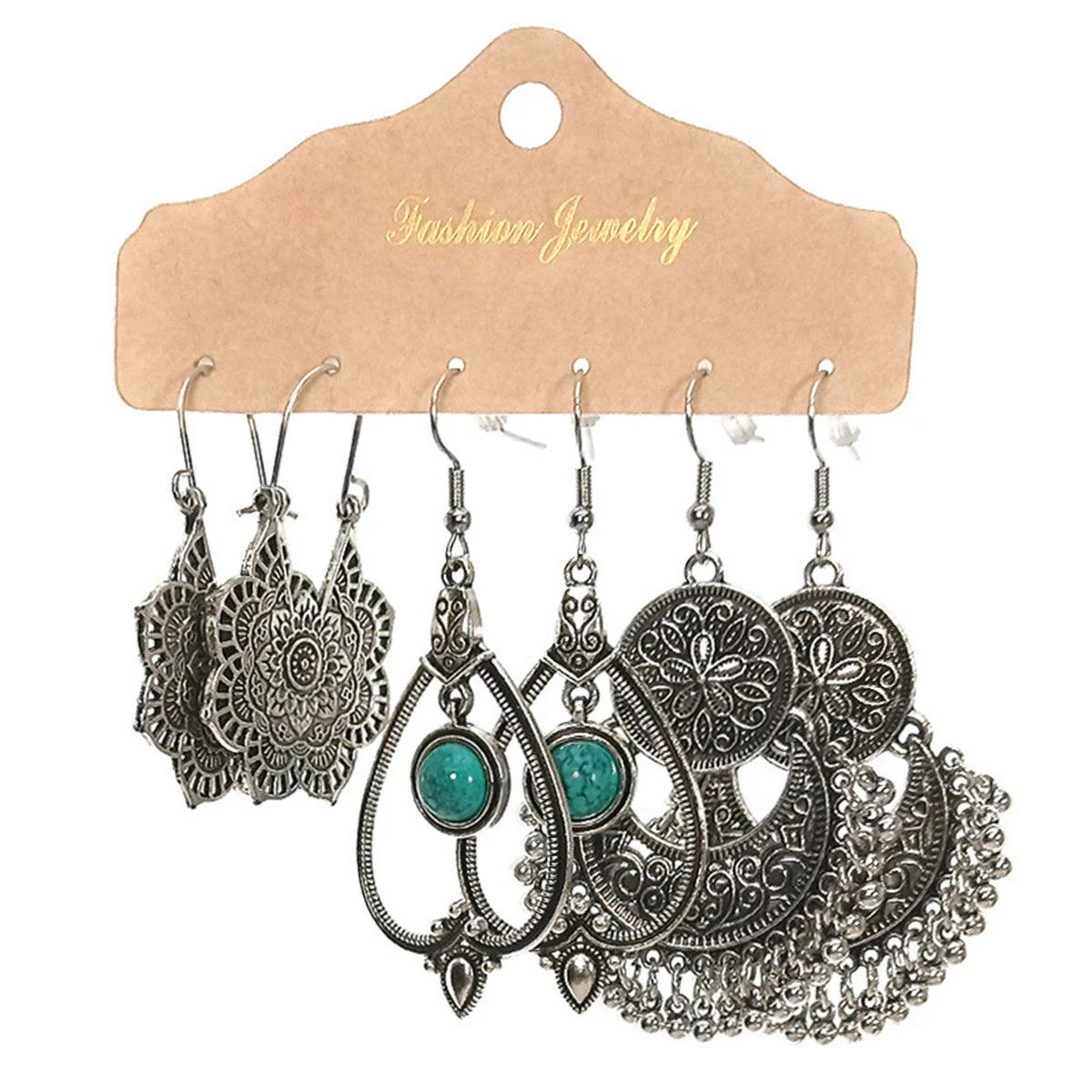 Boho Ethnic Vintage Geometric Earrings Set For Women Fashion Hollow Metal Waterdrop Round Leaf Tassel Drop Earring Party Jewelry